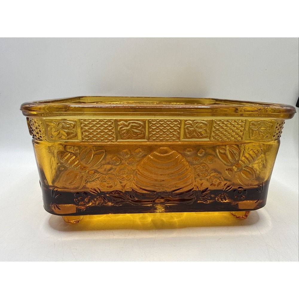 Vtg Tiara Indiana Glass Amber Bee Box Bottom Only Replacement 2.5" x 5.5" Dish - Picture 4 of 11